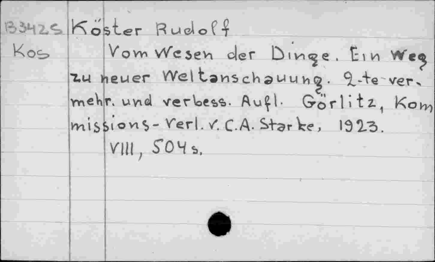 ﻿	Ко	âter Ï4 uel о f
Коь		Vow> vVejevi clef Ùiva<^e . tiia We^ ieuer Weltanschauuh^. î-+e vgr> r. uvtd vevUe<>«>. AuÇb Gorlitx Коил
	ъц	
	meVi	
	nais	5i’ovi$-Verl./. C.A. Star Ve, 1Э23
		/III . 5*04 ь.
		
		
		•
		